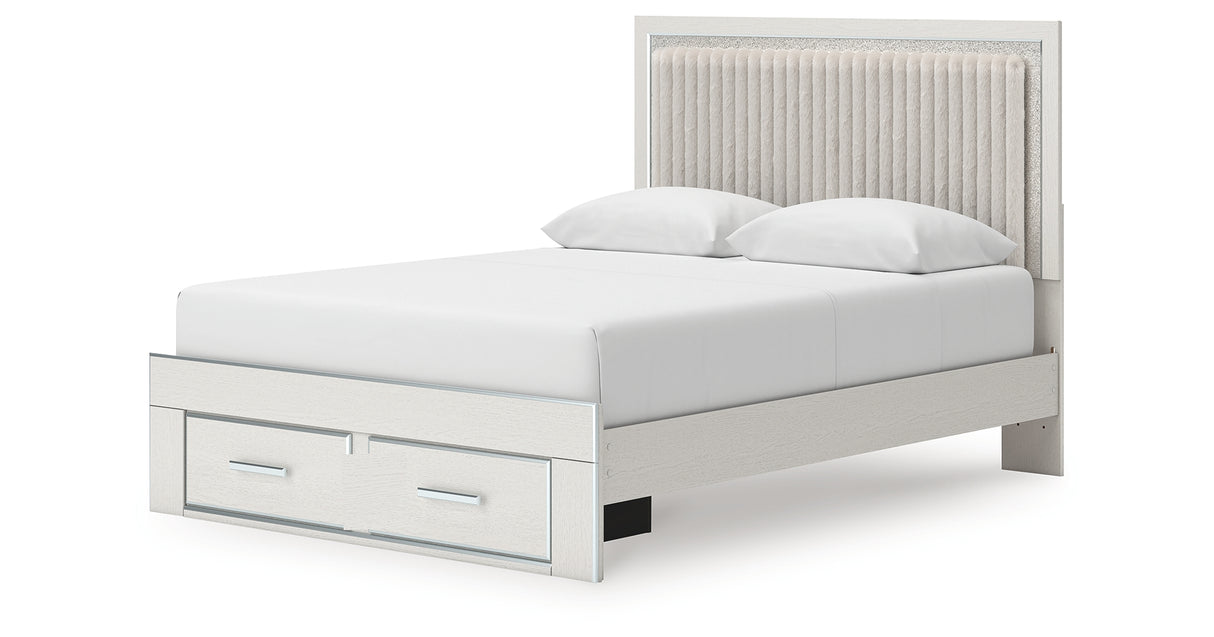 Zuraleus White Queen Upholstered Panel Storage Bed with Mirrored Dresser and Nightstand from Ashley - Luna Furniture