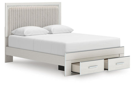Zuraleus White Queen Upholstered Panel Storage Bed with Mirrored Dresser and Chest from Ashley - Luna Furniture