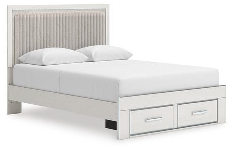 Zuraleus White Queen Upholstered Panel Storage Bed with Mirrored Dresser and Chest from Ashley - Luna Furniture