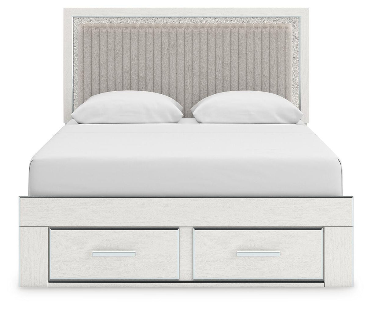 Zuraleus White Queen Upholstered Panel Storage Bed with Dresser and Chest from Ashley - Luna Furniture