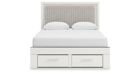 Zuraleus White Queen Upholstered Panel Storage Bed with Mirrored Dresser and Nightstand from Ashley - Luna Furniture