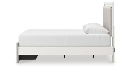 Zuraleus White Queen Upholstered Panel Storage Bed with Mirrored Dresser and Nightstand from Ashley - Luna Furniture