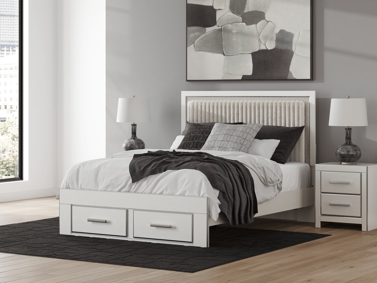 Zuraleus White Queen Upholstered Panel Storage Bed with Dresser and Chest from Ashley - Luna Furniture