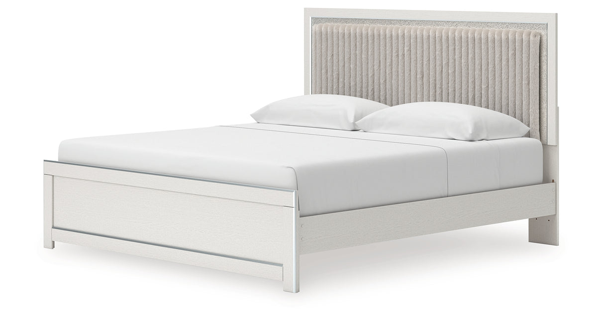 Zuraleus White King Upholstered Panel Bed with Mirrored Dresser and Chest from Ashley - Luna Furniture