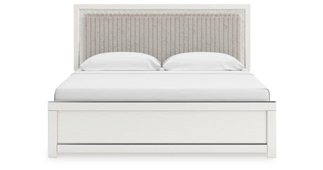 Zuraleus White King Upholstered Panel Bed with Mirrored Dresser and Nightstand from Ashley - Luna Furniture
