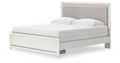 Zuraleus White King Upholstered Panel Bed with Mirrored Dresser, Chest and Nightstand from Ashley - Luna Furniture