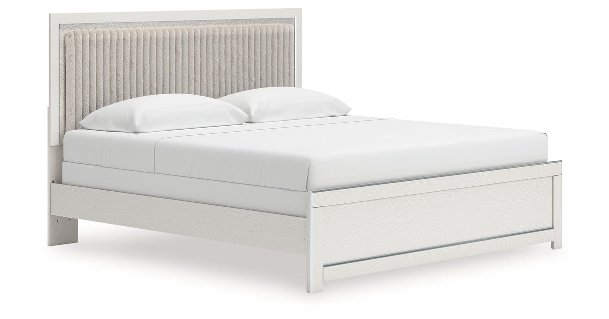 Zuraleus White King Upholstered Panel Bed with Mirrored Dresser and Nightstand from Ashley Furniture - Luna Furniture