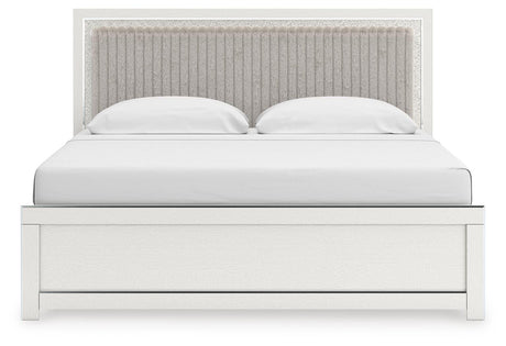 Zuraleus White King Upholstered Panel Bed with Mirrored Dresser and Nightstand from Ashley - Luna Furniture