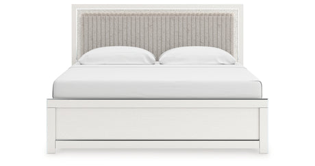 Zuraleus White King Upholstered Panel Bed with Mirrored Dresser and Chest from Ashley - Luna Furniture