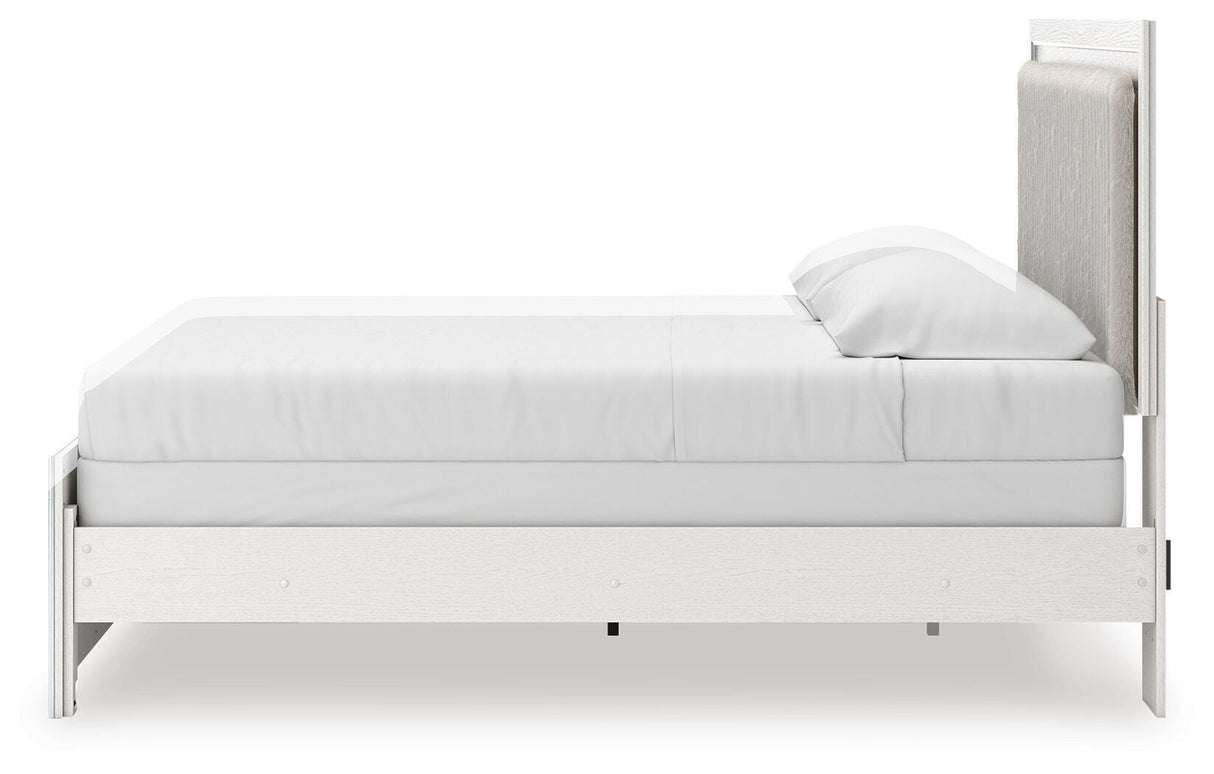 Zuraleus White King Upholstered Panel Bed with Mirrored Dresser, Chest and Nightstand from Ashley Furniture - Luna Furniture