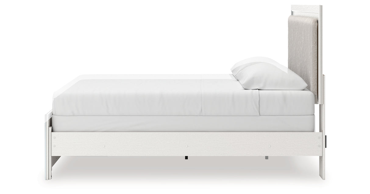 Zuraleus White King Upholstered Panel Bed with Mirrored Dresser from Ashley Furniture - Luna Furniture
