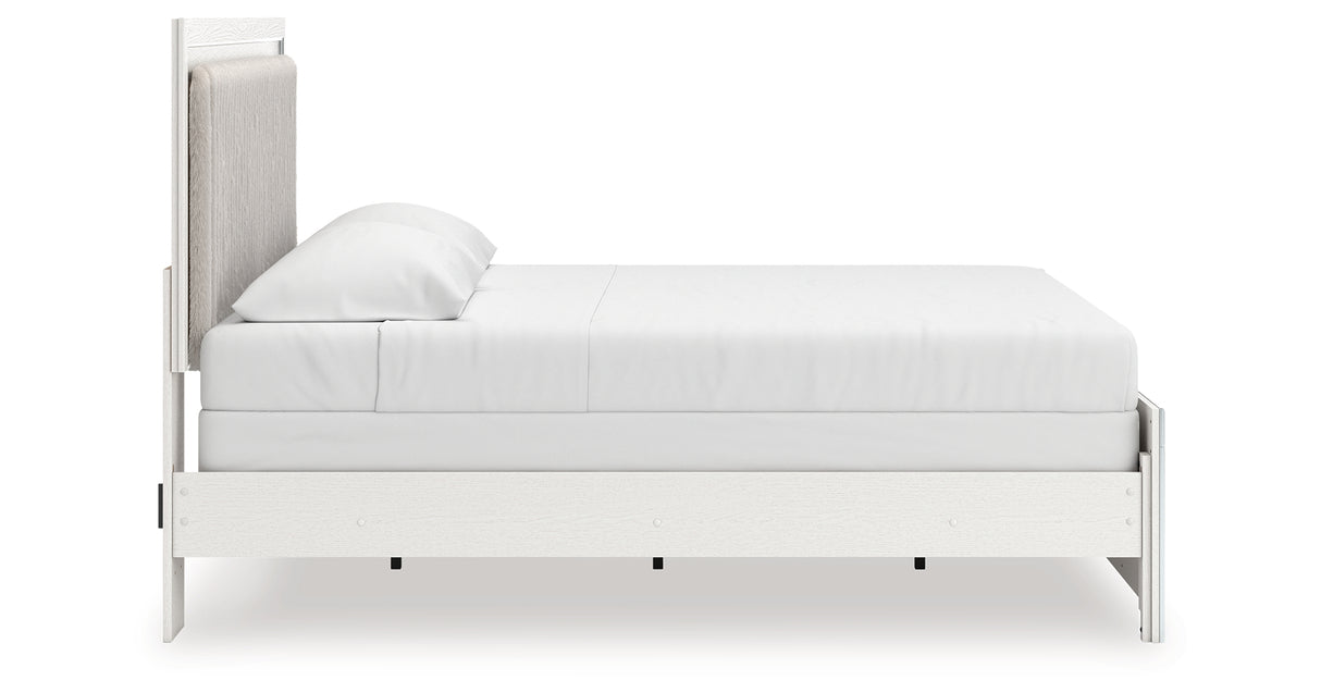 Zuraleus White King Upholstered Panel Bed with Mirrored Dresser and Nightstand from Ashley Furniture - Luna Furniture