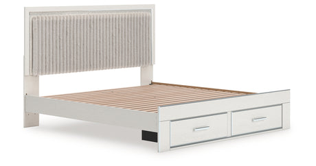 Zuraleus White King Upholstered Panel Storage Bed with Mirrored Dresser from Ashley - Luna Furniture
