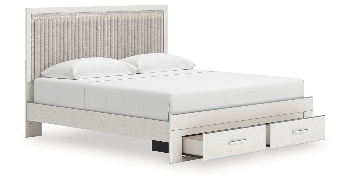 Zuraleus White King Upholstered Panel Storage Bed with Dresser and Nightstand from Ashley - Luna Furniture