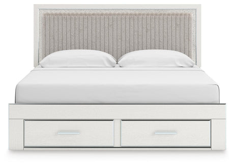 Zuraleus White King Upholstered Panel Storage Bed with Mirrored Dresser from Ashley - Luna Furniture