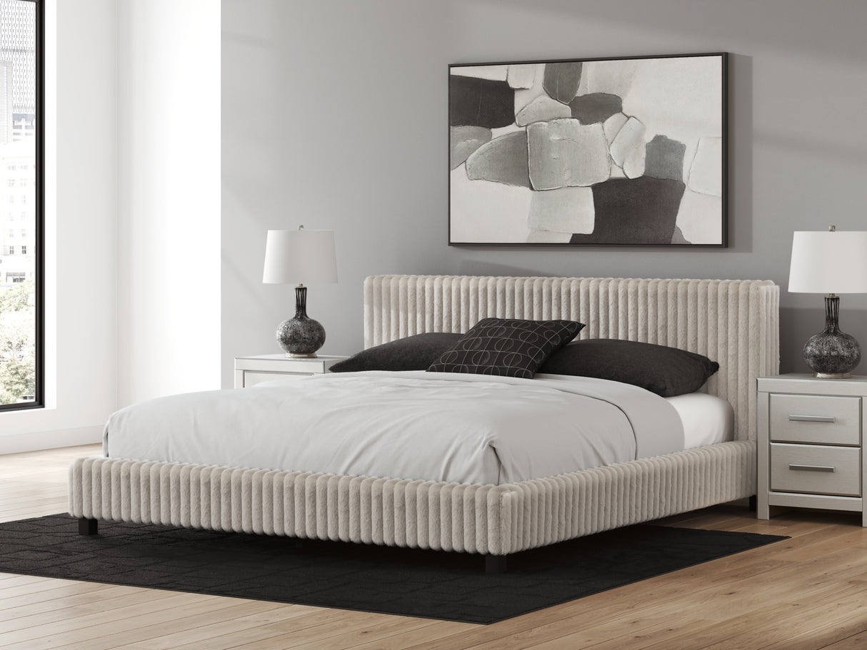 Zuraleus White California King Upholstered Bed with Mirrored Dresser, Chest and Nightstand from Ashley Furniture - Luna Furniture