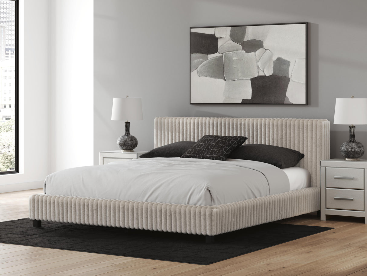 Zuraleus White California King Upholstered Bed with Mirrored Dresser, Chest and Nightstand from Ashley Furniture - Luna Furniture
