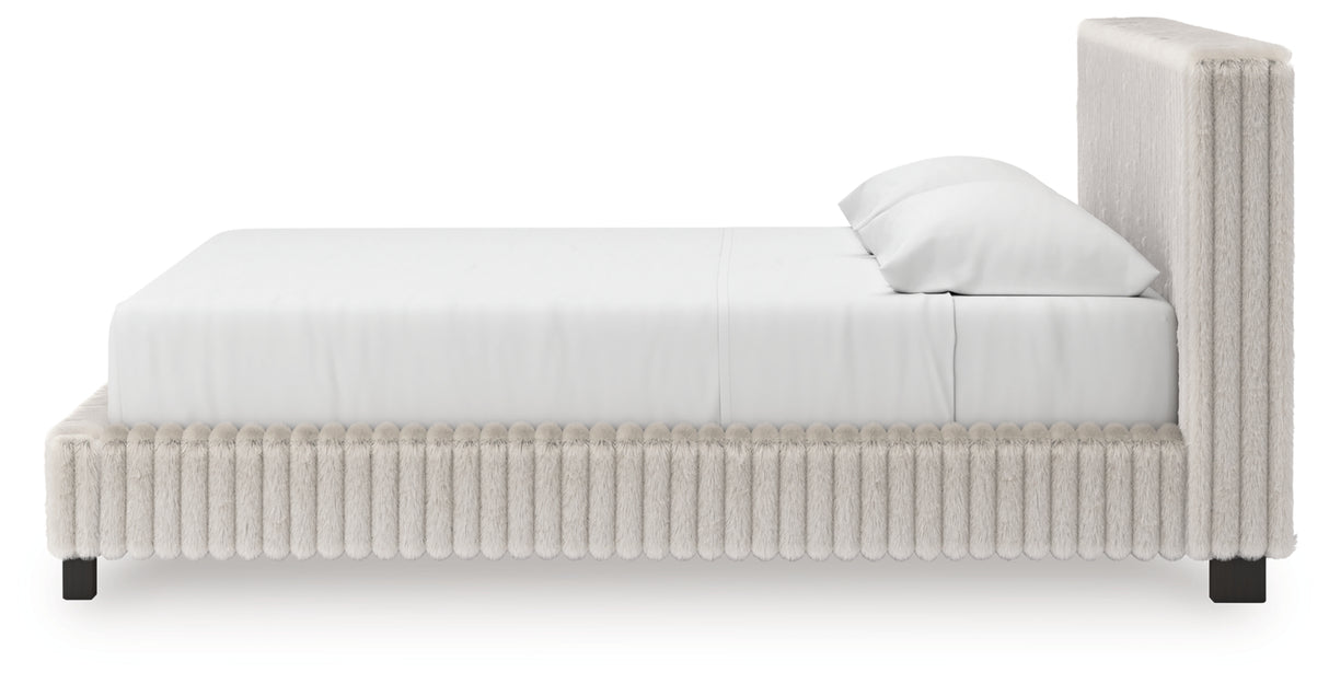 Zuraleus White King Upholstered Bed with Mirrored Dresser and Chest from Ashley Furniture - Luna Furniture