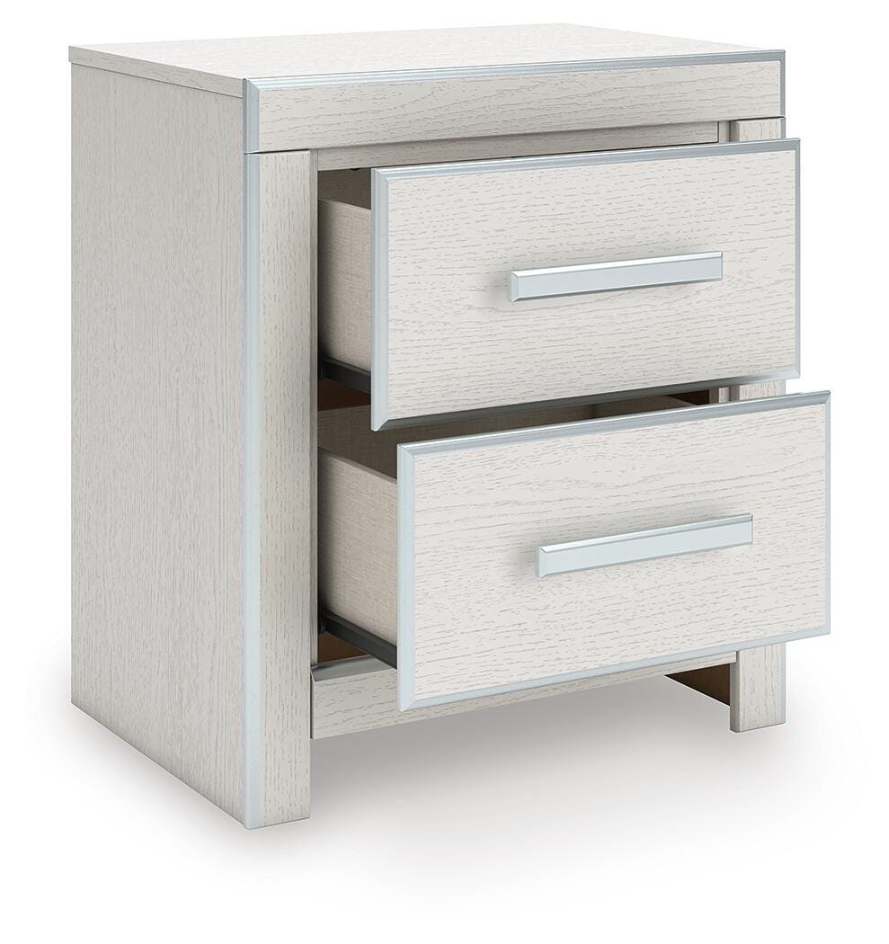Zuraleus White Queen Upholstered Panel Bed with Mirrored Dresser and Nightstand from Ashley - Luna Furniture