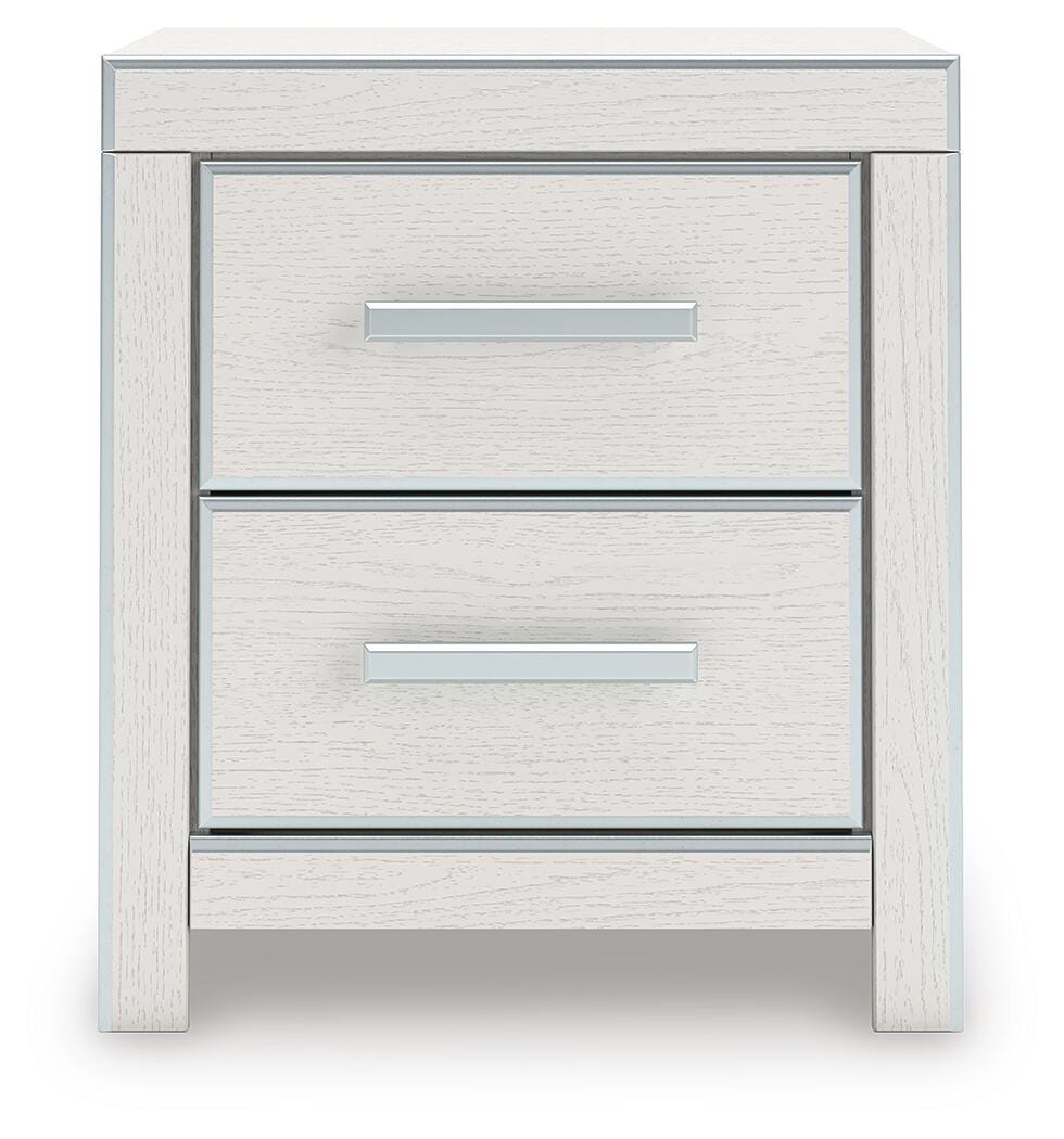 Zuraleus White Queen Upholstered Panel Bed with Mirrored Dresser and Nightstand from Ashley - Luna Furniture