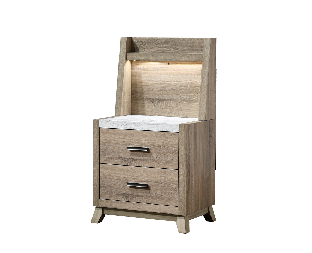 Tilston Natural Nightstand With Wall Panel