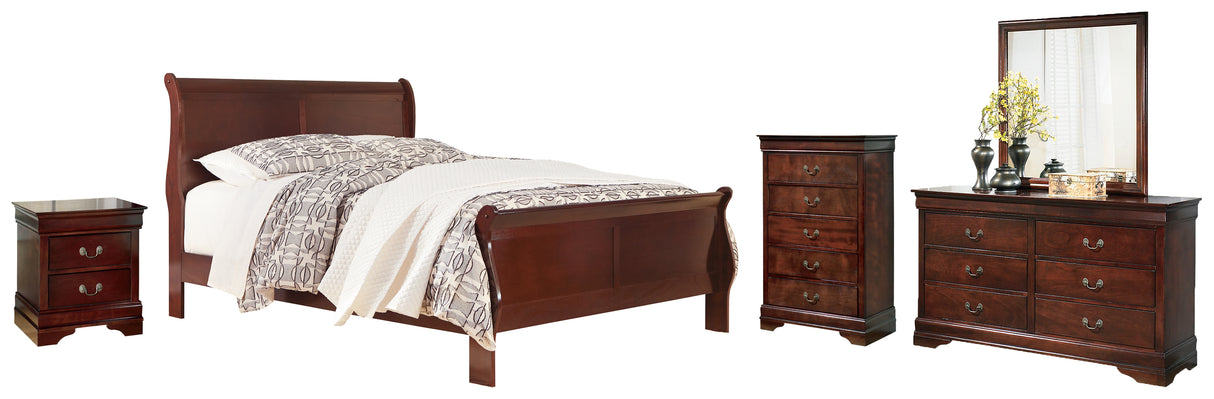 Alisdair Reddish Brown Queen Sleigh Bed, Dresser, Mirror, Chest and Nightstand from Ashley Furniture - Luna Furniture