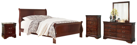 Alisdair Reddish Brown Queen Sleigh Bed, Dresser, Mirror, Chest and Nightstand from Ashley Furniture - Luna Furniture