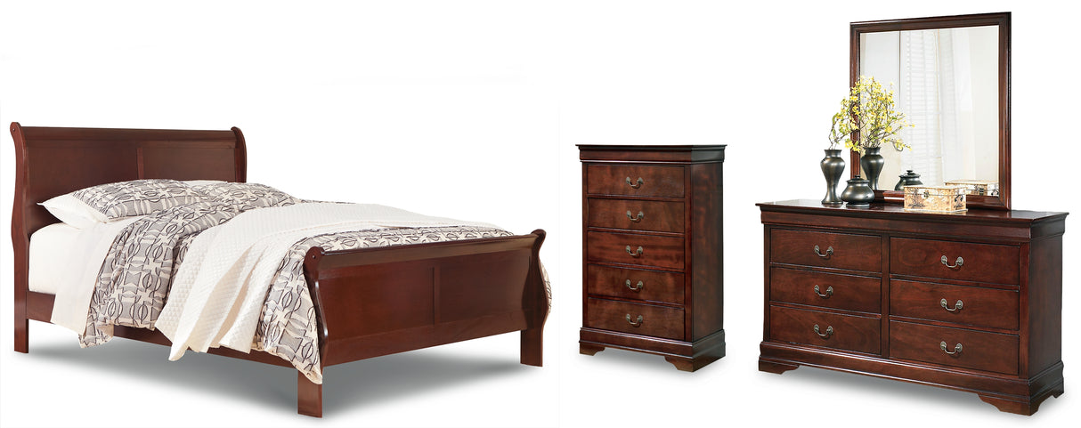 Alisdair Antique Bronze Tone Queen Sleigh Bed with Mirrored Dresser and Chest in Reddish Brown from Ashley - Luna Furniture