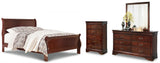 Alisdair Antique Bronze Tone Queen Sleigh Bed with Mirrored Dresser and Chest in Reddish Brown from Ashley - Luna Furniture