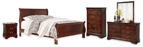 Alisdair California King Sleigh Bed with Mirrored Dresser, Chest and Nightstand in Reddish Brown from Ashley - Luna Furniture