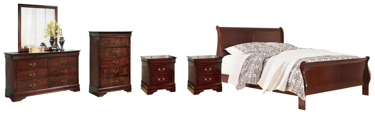 Alisdair California King Sleigh Bed with Mirrored Dresser, Chest and 2 Nightstands in Reddish Brown from Ashley Furniture - Luna Furniture