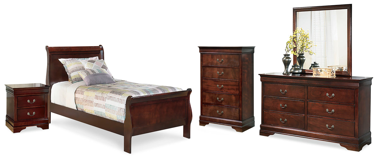 Alisdair Reddish Brown Twin Sleigh Bed, Dresser, Mirror, Chest and Nightstand from Ashley Furniture - Luna Furniture