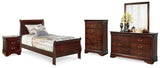 Alisdair Reddish Brown Twin Sleigh Bed, Dresser, Mirror, Chest and Nightstand from Ashley Furniture - Luna Furniture