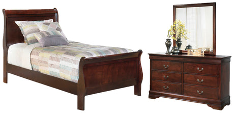 Alisdair Reddish Brown Twin Sleigh Bed, Dresser and Mirror from Ashley Furniture - Luna Furniture