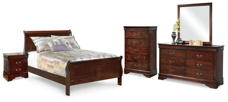 Alisdair Reddish Brown Full Sleigh Bed, Dresser, Mirror, Chest and Nightstand from Ashley Furniture - Luna Furniture