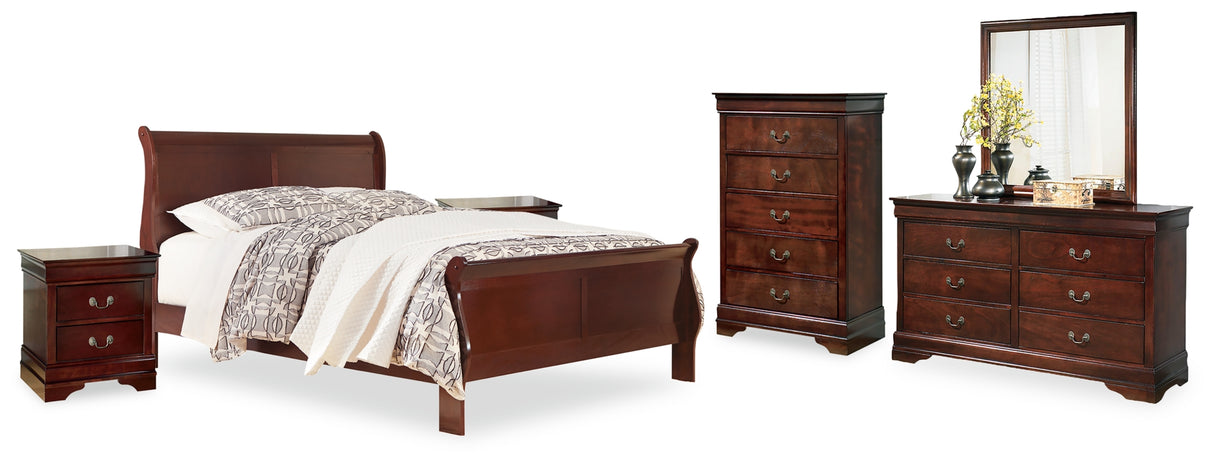 Alisdair King Sleigh Bed with Mirrored Dresser, Chest and 2 Nightstands in Reddish Brown from Ashley Furniture - Luna Furniture