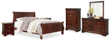 Alisdair King Sleigh Bed with Mirrored Dresser, Chest and 2 Nightstands in Reddish Brown from Ashley Furniture - Luna Furniture