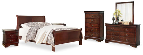 Alisdair King Sleigh Bed with Mirrored Dresser, Chest and 2 Nightstands in Reddish Brown from Ashley Furniture - Luna Furniture