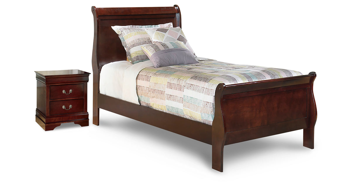 Alisdair Reddish Twin Sleigh Bed and Nightstand from Ashley - Luna Furniture