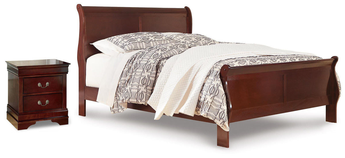 Alisdair Reddish Brown Queen Sleigh Bed and Nightstand from Ashley - Luna Furniture