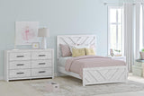 Cayboni Full Panel Bed with Mirrored Dresser in Whitewash from Ashley - Luna Furniture
