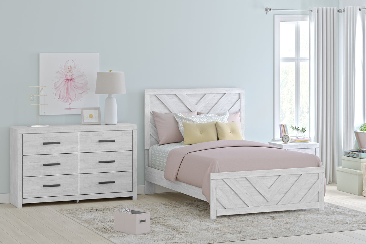 Cayboni Full Panel Bed with Dresser and 2 Nightstands in Whitewash from Ashley Furniture - Luna Furniture