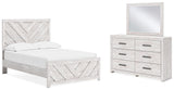 Cayboni Full Panel Bed with Mirrored Dresser in Whitewash from Ashley Furniture - Luna Furniture