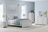 Cayboni Queen Panel Bed with Mirrored Dresser, Chest and 2 Nightstands in Whitewash from Ashley Furniture - Luna Furniture