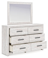 Cayboni Queen Panel Bed with Mirrored Dresser in Whitewash from Ashley Furniture - Luna Furniture