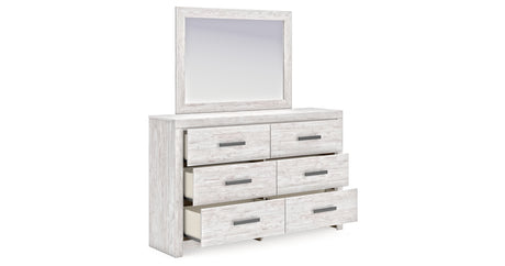 Cayboni Twin Panel Bed with Mirrored Dresser and Chest in Whitewash from Ashley Furniture - Luna Furniture
