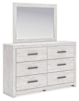 Cayboni Full Panel Bed with Mirrored Dresser in Whitewash from Ashley Furniture - Luna Furniture