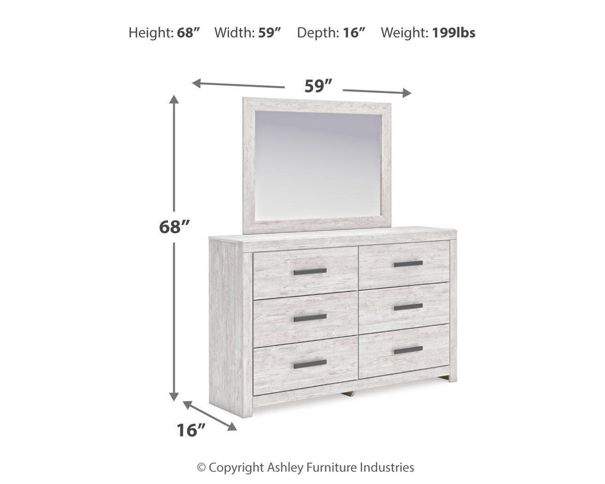 Cayboni Queen Panel Bed with Mirrored Dresser in Whitewash from Ashley Furniture - Luna Furniture