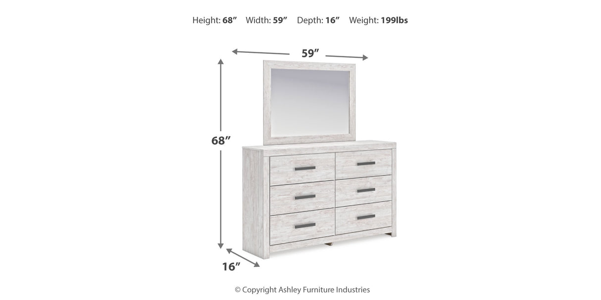 Cayboni King Panel Bed with Mirrored Dresser, Chest and Nightstand in Whitewash from Ashley Furniture - Luna Furniture