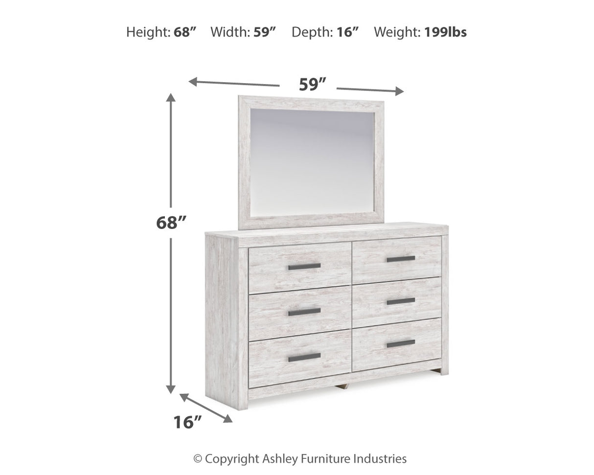 Cayboni Queen Panel Bed with Mirrored Dresser in Whitewash from Ashley Furniture - Luna Furniture